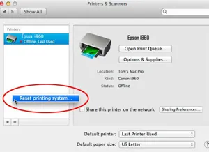 fix Epson printer offline mac